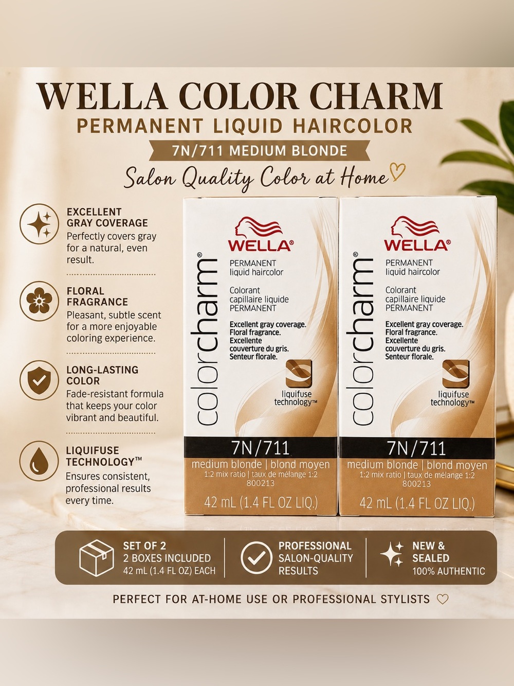 Wella ColorCharm 7N/711 Medium Blonde Hair Color - White & Gold Packaging